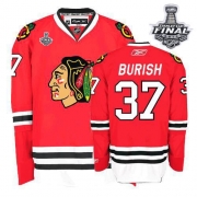 Reebok EDGE Chicago Blackhawks 37 Adam Burish Authentic Red Home With 2013 Stanley Cup Finals Jersey
