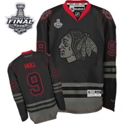 Reebok Chicago Blackhawks 9 Bobby Hull Black Ice Premier With 2013 Stanley Cup Finals Jersey