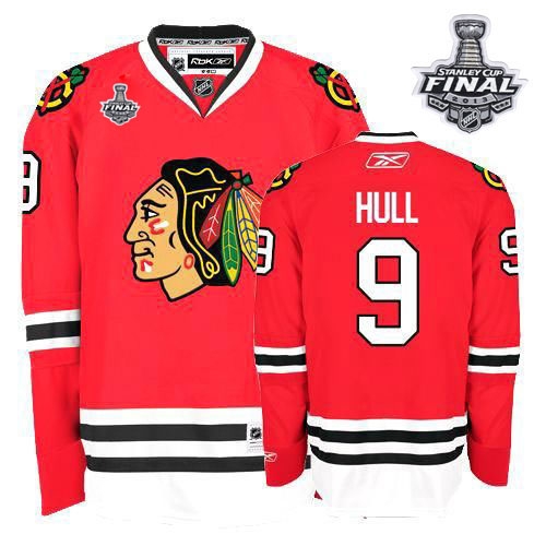 Youth Reebok Chicago Blackhawks 9 Bobby Hull Premier Red Home With 2013 Stanley Cup Finals Jersey