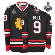 Youth Reebok Chicago Blackhawks 9 Bobby Hull Premier Black With 2013 Stanley Cup Finals Jersey