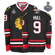 Reebok Chicago Blackhawks 9 Bobby Hull Premier Black With 2013 Stanley Cup Finals Jersey
