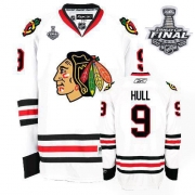 Reebok EDGE Chicago Blackhawks 9 Bobby Hull Authentic White With 2013 Stanley Cup Finals Jersey