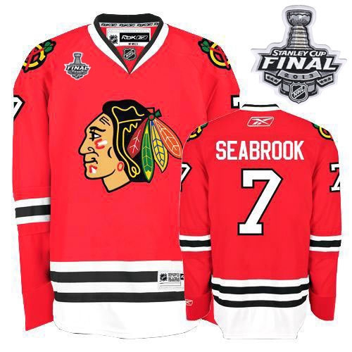 Reebok EDGE Chicago Blackhawks 7 Brent Seabrook Authentic Red Home With 2013 Stanley Cup Finals Jersey