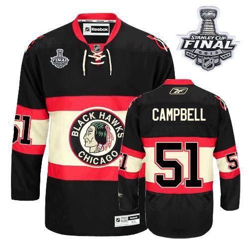 Reebok Chicago Blackhawks 51 Brian Campbell Premier Black New Third With 2013 Stanley Cup Finals Jersey