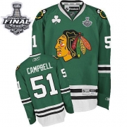 Reebok Chicago Blackhawks 51 Brian Campbell Premier Green With 2013 Stanley Cup Finals Jersey