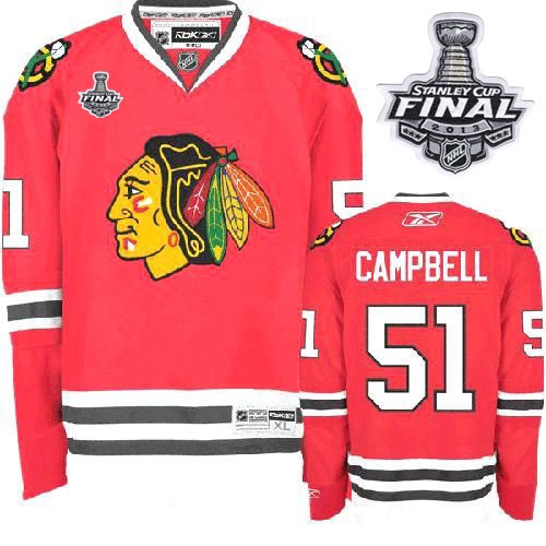 Reebok Chicago Blackhawks 51 Brian Campbell Premier Red Home With 2013 Stanley Cup Finals Jersey