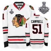 Reebok Chicago Blackhawks 51 Brian Campbell Premier White With 2013 Stanley Cup Finals Jersey