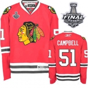 Reebok EDGE Chicago Blackhawks 51 Brian Campbell Authentic Red Home With 2013 Stanley Cup Finals Jersey