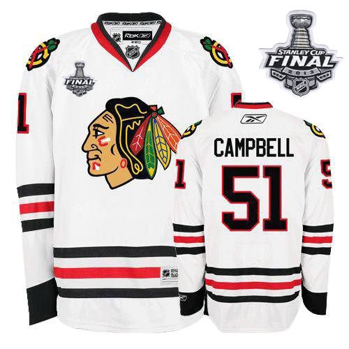 Reebok EDGE Chicago Blackhawks 51 Brian Campbell Authentic White With 2013 Stanley Cup Finals Jersey