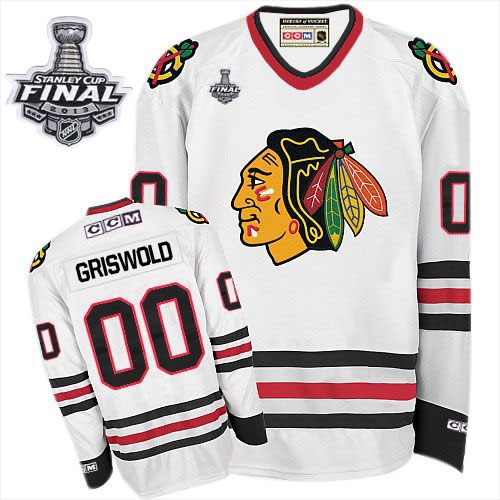CCM Chicago Blackhawks 00 Clark Griswold White Throwback Authentic With 2013 Stanley Cup Finals Jersey