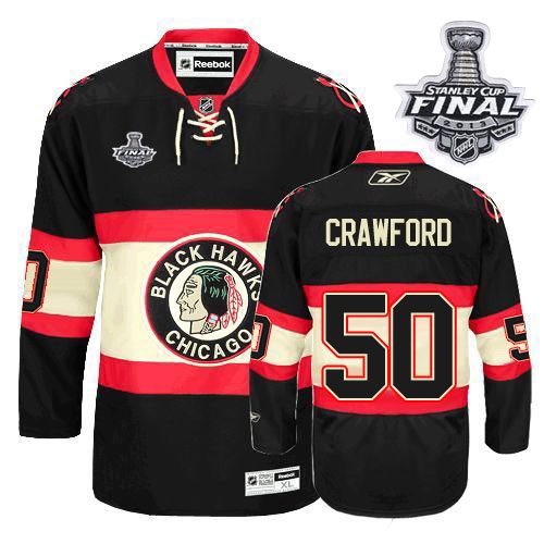 Reebok Chicago Blackhawks 50 Corey Crawford Black New Third Premier With 2013 Stanley Cup Finals Jersey