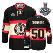 Reebok EDGE Chicago Blackhawks 50 Corey Crawford Black New Third Authentic With 2013 Stanley Cup Finals Jersey