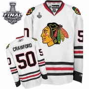 Reebok Chicago Blackhawks 50 Corey Crawford White Premier With 2013 Stanley Cup Finals Jersey