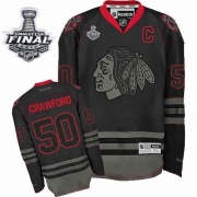 Reebok EDGE Chicago Blackhawks 50 Corey Crawford Black Ice Authentic With 2013 Stanley Cup Finals Jersey