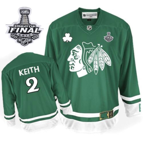 Reebok EDGE Chicago Blackhawks 2 Duncan Keith Authentic Green St Pattys Day With 2013 Stanley Cup Finals Jersey
