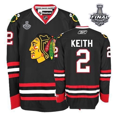 Youth Reebok EDGE Chicago Blackhawks 2 Duncan Keith Authentic Black With 2013 Stanley Cup Finals Jersey