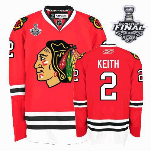 Youth Reebok EDGE Chicago Blackhawks 2 Duncan Keith Authentic Red Home With 2013 Stanley Cup Finals Jersey