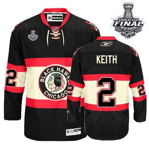 Youth Reebok EDGE Chicago Blackhawks 2 Duncan Keith Authentic Black New Third With 2013 Stanley Cup Finals Jersey