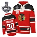 Old Time Hockey Chicago Blackhawks 30 ED Belfour Red Sawyer Hooded Sweatshirt Premier With 2013 Stanley Cup Finals Jersey