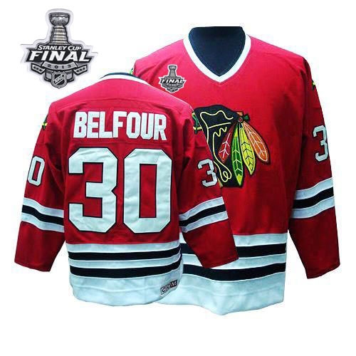CCM Chicago Blackhawks 30 ED Belfour Premier Red Throwback With 2013 Stanley Cup Finals Jersey