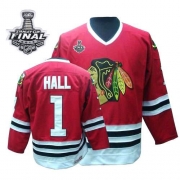 CCM Chicago Blackhawks 1 Glean Hall Throwback Premier Red With 2013 Stanley Cup Finals Jersey