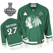 Reebok EDGE Chicago Blackhawks 27 Jeremy Morin Authentic Green St Pattys Day With 2013 Stanley Cup Finals Jersey