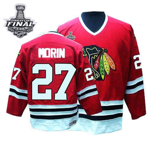 CCM Chicago Blackhawks 27 Jeremy Morin Red Throwback Authentic With 2013 Stanley Cup Finals Jersey