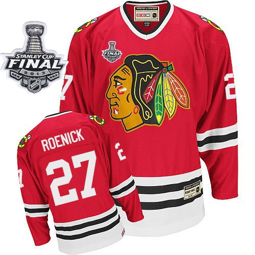CCM Chicago Blackhawks 27 Jeremy Roenick Red Throwback Premier With 2013 Stanley Cup Finals Jersey