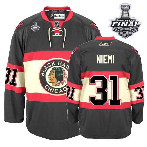 Reebok EDGE Chicago Blackhawks 31 Antti Niemi Authentic Black New Third With 2013 Stanley Cup Finals Jersey