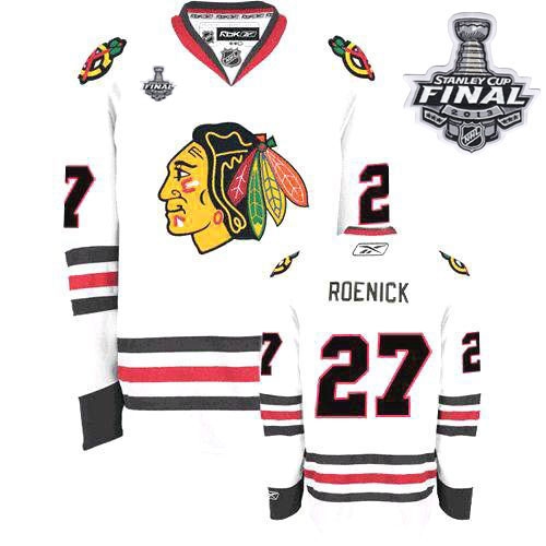 Reebok EDGE Chicago Blackhawks 27 Jeremy Roenick Authentic White With 2013 Stanley Cup Finals Jersey