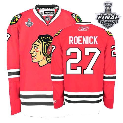 Reebok EDGE Chicago Blackhawks 27 Jeremy Roenick Authentic Red Home With 2013 Stanley Cup Finals Jersey