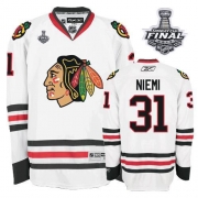 Youth Reebok EDGE Chicago Blackhawks 31 Antti Niemi Authentic White With 2013 Stanley Cup Finals Jersey