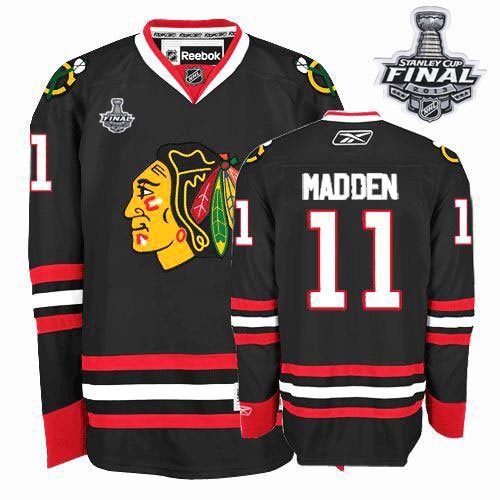 Reebok EDGE Chicago Blackhawks 11 John Madden Authentic Black With 2013 Stanley Cup Finals Jersey