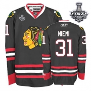 Reebok EDGE Chicago Blackhawks 31 Antti Niemi Authentic Black With 2013 Stanley Cup Finals Jersey