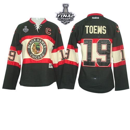Reebok Chicago Blackhawks 19 Jonathan Toews Black Womens New Third Premier With 2013 Stanley Cup Finals Jersey