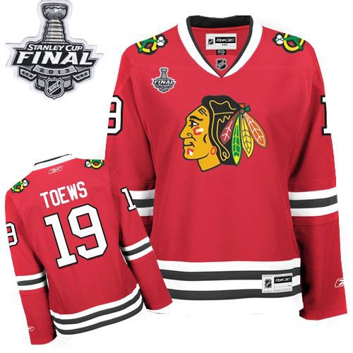 Reebok EDGE Chicago Blackhawks 19 Jonathan Toews Red Women Home Authentic With 2013 Stanley Cup Finals Jersey
