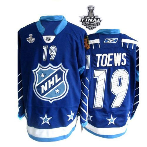 Reebok Chicago Blackhawks 19 Jonathan Toews Premier Blue With 2013 Stanley Cup Finals Jersey