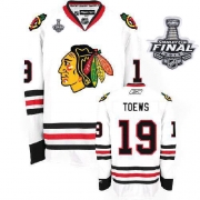 Youth Reebok Chicago Blackhawks 19 Jonathan Toews Premier White With 2013 Stanley Cup Finals Jersey