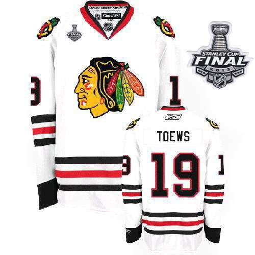 Youth Reebok Chicago Blackhawks 19 Jonathan Toews Premier White With 2013 Stanley Cup Finals Jersey
