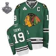 Youth Reebok EDGE Chicago Blackhawks 19 Jonathan Toews Authentic Green With 2013 Stanley Cup Finals Jersey