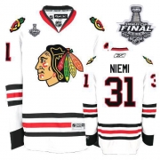 Reebok EDGE Chicago Blackhawks 31 Antti Niemi Authentic White With 2013 Stanley Cup Finals Jersey