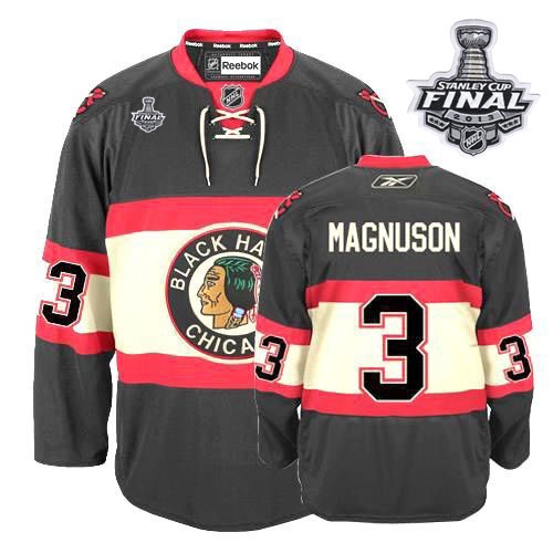 Reebok Chicago Blackhawks 3 Keith Magnuson Premier Black New Third With 2013 Stanley Cup Finals Jersey