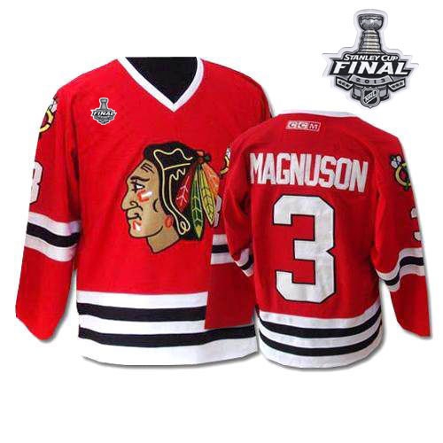 CCM Chicago Blackhawks 3 Keith Magnuson Authentic Red Throwback With 2013 Stanley Cup Finals Jersey