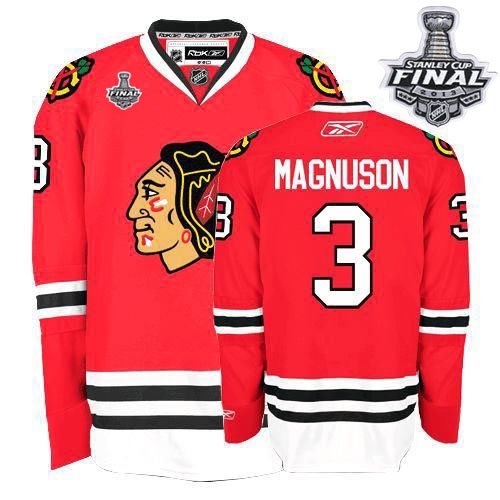 Reebok EDGE Chicago Blackhawks 3 Keith Magnuson Authentic Red Home With 2013 Stanley Cup Finals Jersey