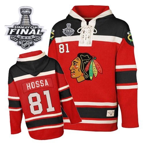 Old Time Hockey Chicago Blackhawks 81 Marian Hossa Red Sawyer Hooded Sweatshirt Authentic With 2013 Stanley Cup Finals Jersey