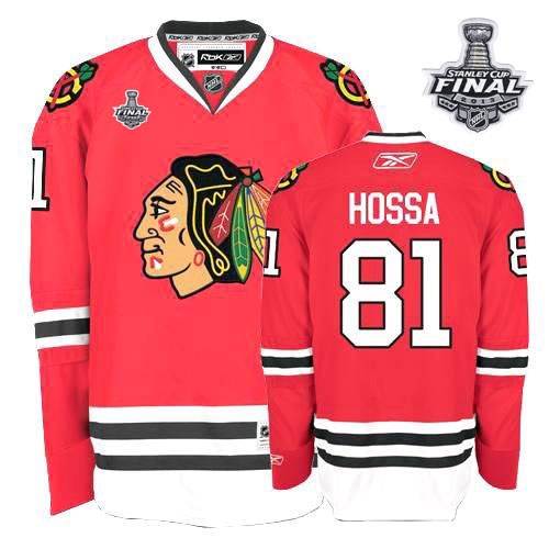 Reebok Chicago Blackhawks 81 Marian Hossa Premier Red Home With 2013 Stanley Cup Finals Jersey
