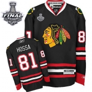 Reebok EDGE Chicago Blackhawks 81 Marian Hossa Authentic Black With 2013 Stanley Cup Finals Jersey