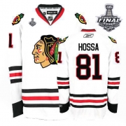 Reebok EDGE Chicago Blackhawks 81 Marian Hossa Authentic White With 2013 Stanley Cup Finals Jersey