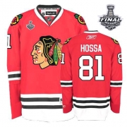 Reebok EDGE Chicago Blackhawks 81 Marian Hossa Authentic Red Home With 2013 Stanley Cup Finals Jersey