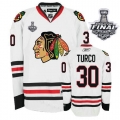 Reebok Chicago Blackhawks 30 Marty Turco White Premier With 2013 Stanley Cup Finals Jersey